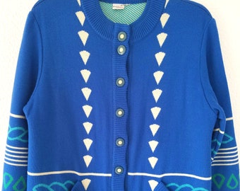 Classic 1980's Folk Cardigan - Soft & Warm - Womens size Large - FREE SHIPPING