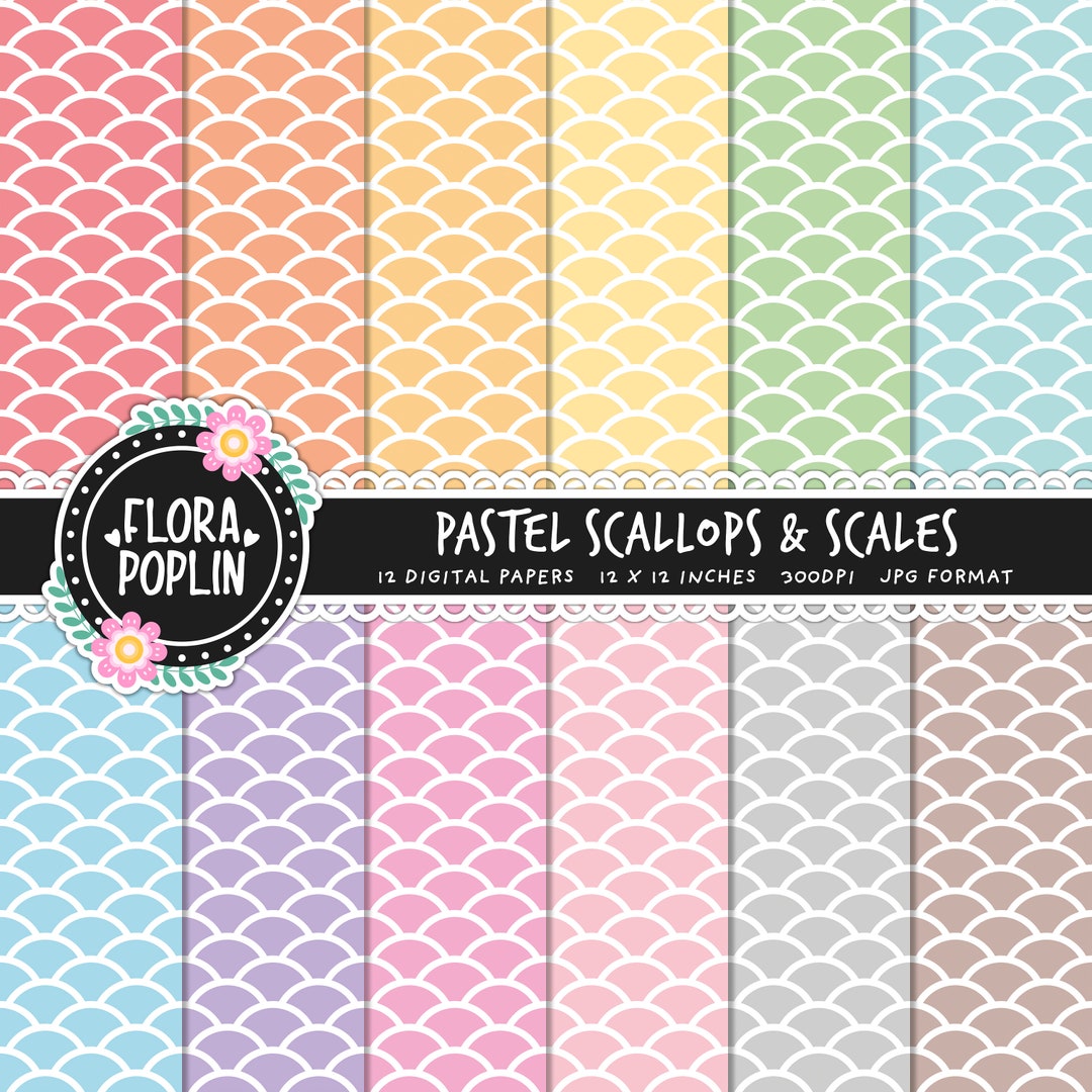 Pastel Scallops Digital Paper, Pastel Scales Digital Paper, Fish Scales ...