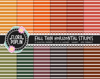 Fall Thin Horizontal Stripes Digital Paper, Autumn Stripes, Lined, Stripey Pattern, Striped Seamless Paper, Instant Download, Commercial Use
