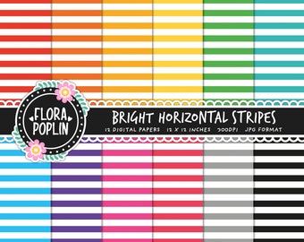 Horizontal Stripes Digital Paper, Rainbow Stripes Patterns, Lined, Stripey Pattern, Striped Seamless Paper, Instant Download, Commercial Use