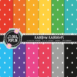 Rainbow Rain Drop Digital Paper, Tear Drop Pattern, Cute Digital Paper, Rain Pattern, Rainbow Papers, Seamless Paper, Commercial Use