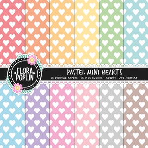 Pastel Mini Hearts Digital Paper, Love Paper, Heart Digital Paper, Rainbow Patterns, Polka Dot Hearts, Seamless Pattern, Commercial Use