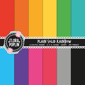 Solid Rainbow Digital Paper Pack, Cute Plain Papers, Plain Scrapbook Paper, Rainbow Background, Solid Background, Commercial Use