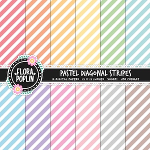 Pastel Diagonal Stripes Digital Paper, Striped Pattern, Pastel Rainbow Papers, White Stripes, Scrapbooking, Seamless Pattern, Commercial Use
