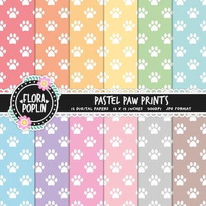 Pastel Paw Prints Digital Paper, Pastel Rainbow Patterns, Dog Pattern, Cute Paws Pattern, Seamless Paper, Instant Download, Commercial Use