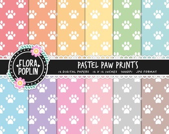 Pastel Paw Prints Digital Paper, Pastel Rainbow Patterns, Dog Pattern, Cute Paws Pattern, Seamless Paper, Instant Download, Commercial Use