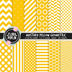 Senf geometrische Digital Paper Pack, Senf Digitalpapier, Chevrons, Streifen, Polka Dots, Fischgrät, nahtlose Muster, kommerzielle Nutzung