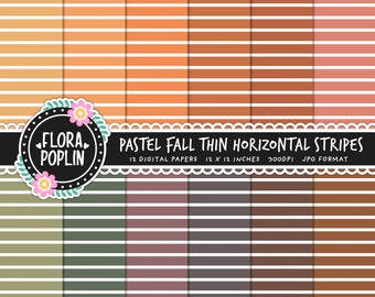 Pastel Fall Thin Horizontal Stripes Digital Paper, Autumn Stripes, Stripey Pattern, Striped Seamless Paper, Instant Download, Commercial Use
