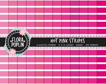 Hot Pink Stripes Digital Paper, Stripes Pattern, Horizontal Stripes, Striped Pattern, Seamless Paper, Instant Download, Commercial Use