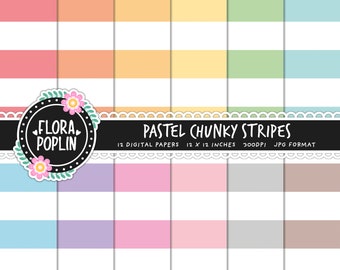 Pastel Chunky Stripe Digital Paper, Striped Pattern, Rainbow Digital Paper, Wide Stripes, Instant Download, Seamless Pattern, Commercial Use