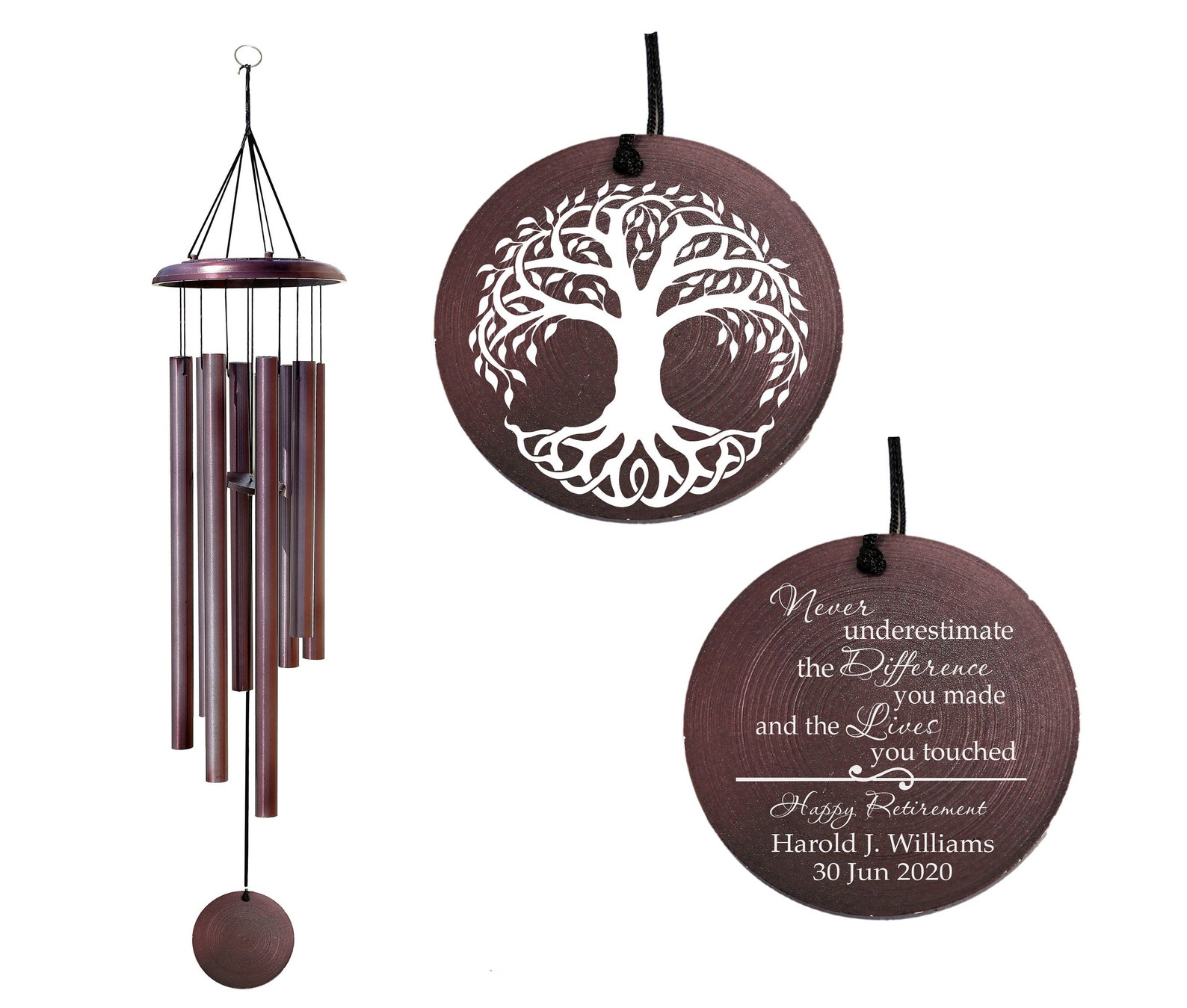 Personalized Retirement Wind Chime Tree of Life Bronze Metal Etsy