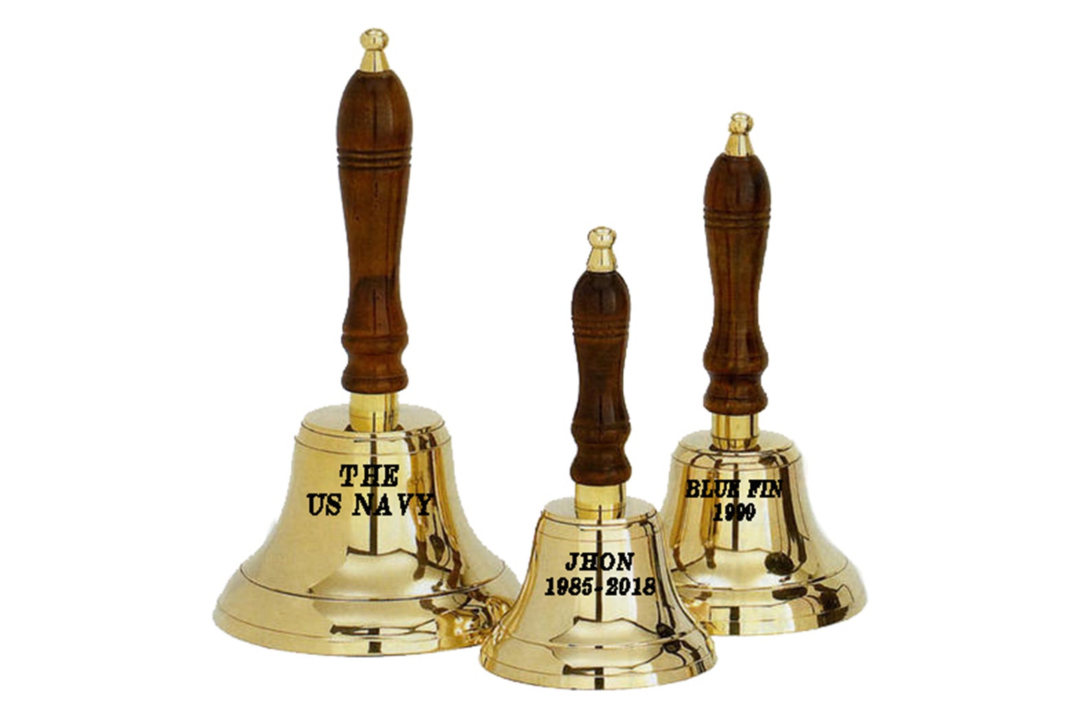 Personalized Brass Handheld bell with wooden handlev Bulk Etsy