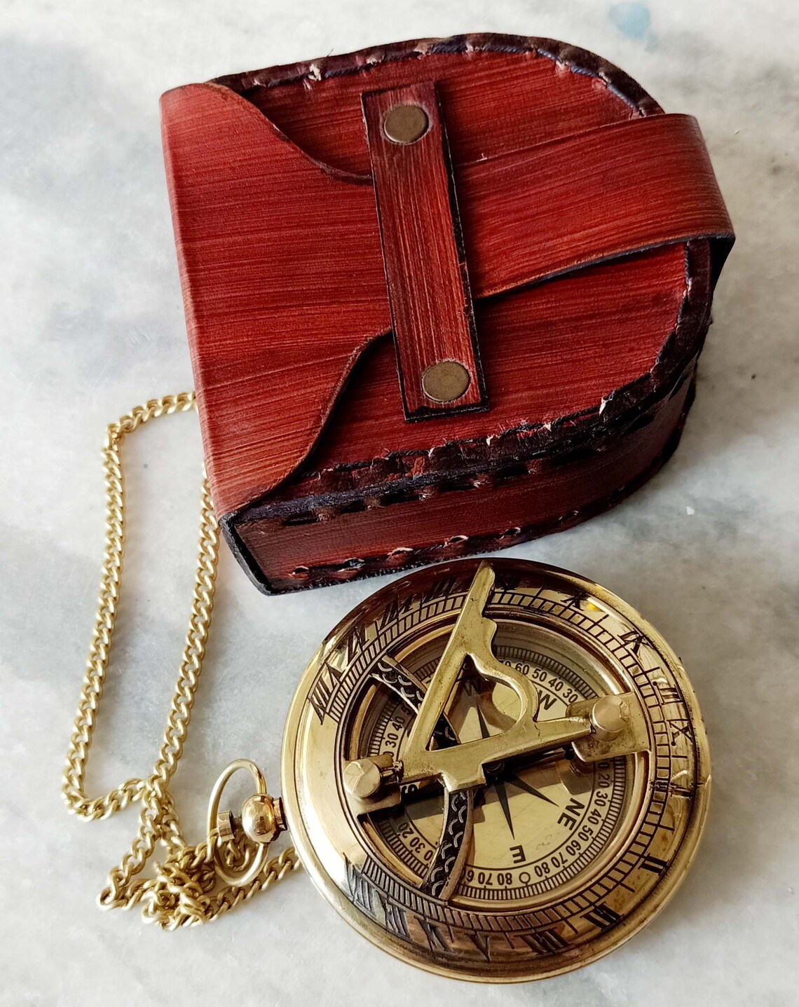 Engraved Sundial compass with leather case Anniversary gift Etsy