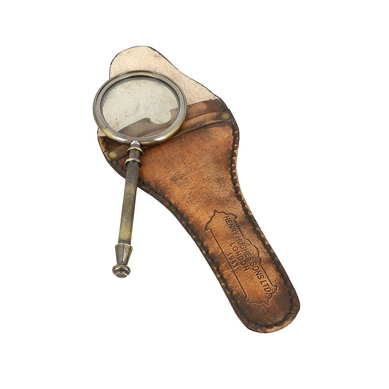 Antique Brass Magnifying Glass With Leather Case Unique Gift Etsy