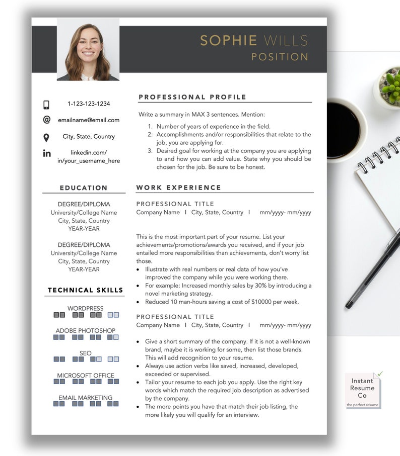 Resume template cv template for word 123 page resume cover etsy
