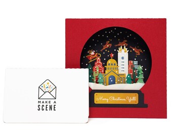 3D Texas Christmas Snow Globe POP UP CARD for Merry Christmas Gift / Holiday Card / Xmas / Tree Ornament