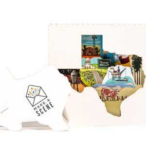3D Texas POP UP CARD Gift for Art Lovers / Wall Decor / Texas Print / Postcard / Realtor Gift / Marfa / Armadillo / Longhorn / Texas Capitol