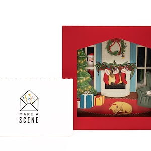 3D Santa Christmas POP UP CARD for Christmas Gift / Xmas / Snow / Stocking / Tree / Wreath / Fireplace