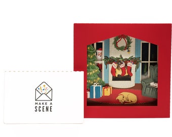 3D Santa Christmas POP UP CARD for Christmas Gift / Xmas / Snow / Stocking / Tree / Wreath / Fireplace