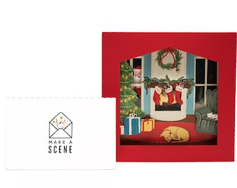 3D Santa Christmas Card: Pop-Up Fireplace Scene