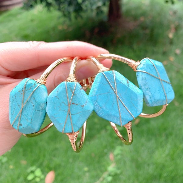 Fashion Natural stone Turquoise cuff bangle Wire Wrapped Bangle jewelry for wholesale