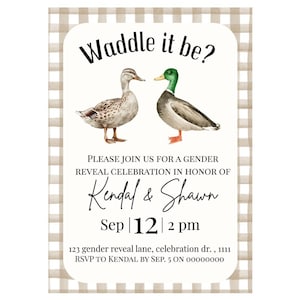 Waddle it be? Editable Canva Gender Reveal Invitation