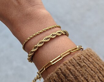 18k Gold Plated Rope Bracelet, Women Gold Bracelet, Dainty Gold Bracelet, Chunky Bracelet, Everyday Bracelet, Stacking, Twisted Bracelet