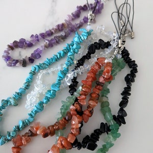 Crystal Phone Strap | Beaded Phone Strap | Crushed Gemstone Phone Charm | Wrist Lanyard Keychain Beaded Stones Phone Chain | Y2K 90s