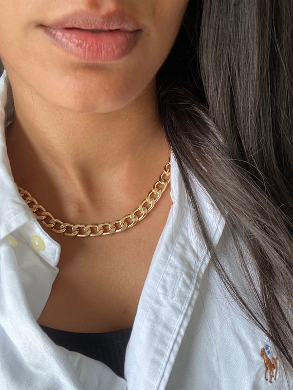 Curb Chain Necklace 18k Gold Plated Curb Necklace Chunky Necklace