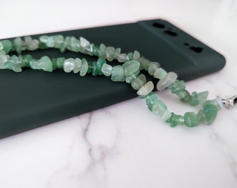 Crystal Phone Strap | Green Aventurine Beaded Phone Strap | Crushed Gemstone Phone Charm | Wrist Lanyard Keychain Beaded Stones Phone Chain