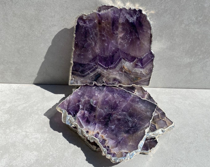 Luxury Coasters - Amethyst Crystal With Silver Edge (per Slice) - Etsy