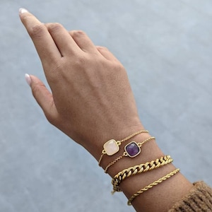 Pulsera de piedra preciosa de amatista 100 % natural / Pulsera chapada en oro de 18 k / Joyas con piedra natal de febrero Regalo personalizado para ella Piedra preciosa