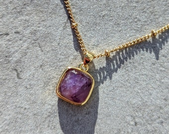 Natural Amethyst Necklace | 18k Gold Plated Necklace | Gemstone Pendant Necklace | Gift for Her | Birthstone Necklace | Crystal Necklace