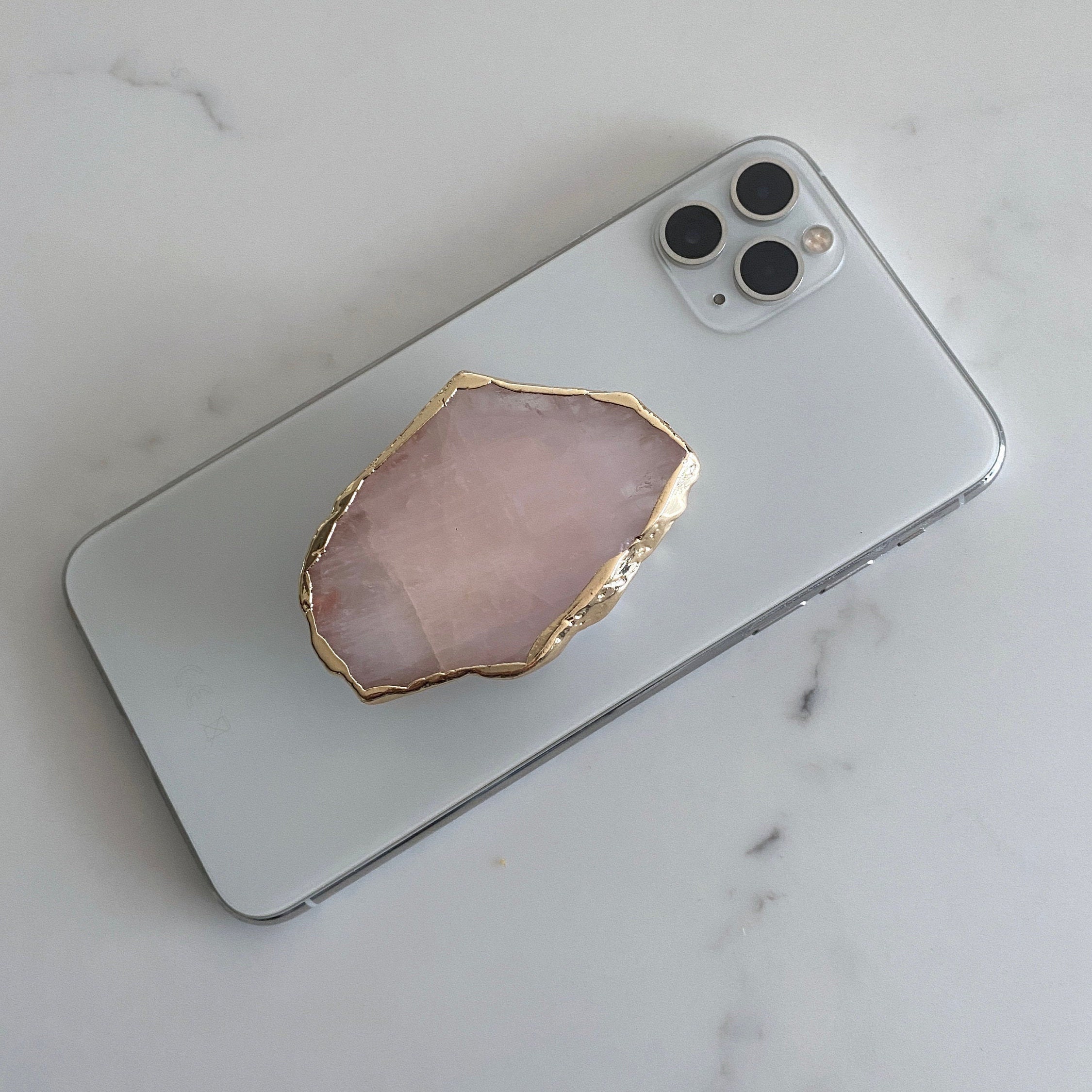 Rose Quartz Crystal Phone Grip with Gold Edging Etsy