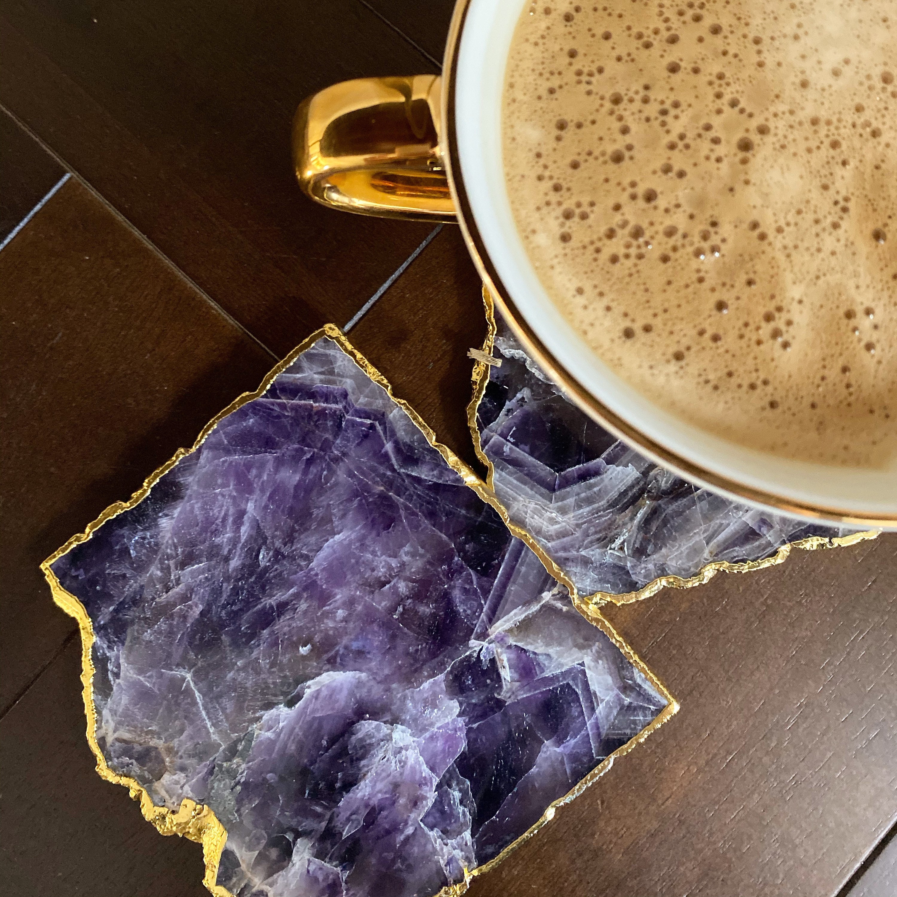 Luxury Coasters - Purple Amethyst Crystal With Gold Edge (geode Coaster ...