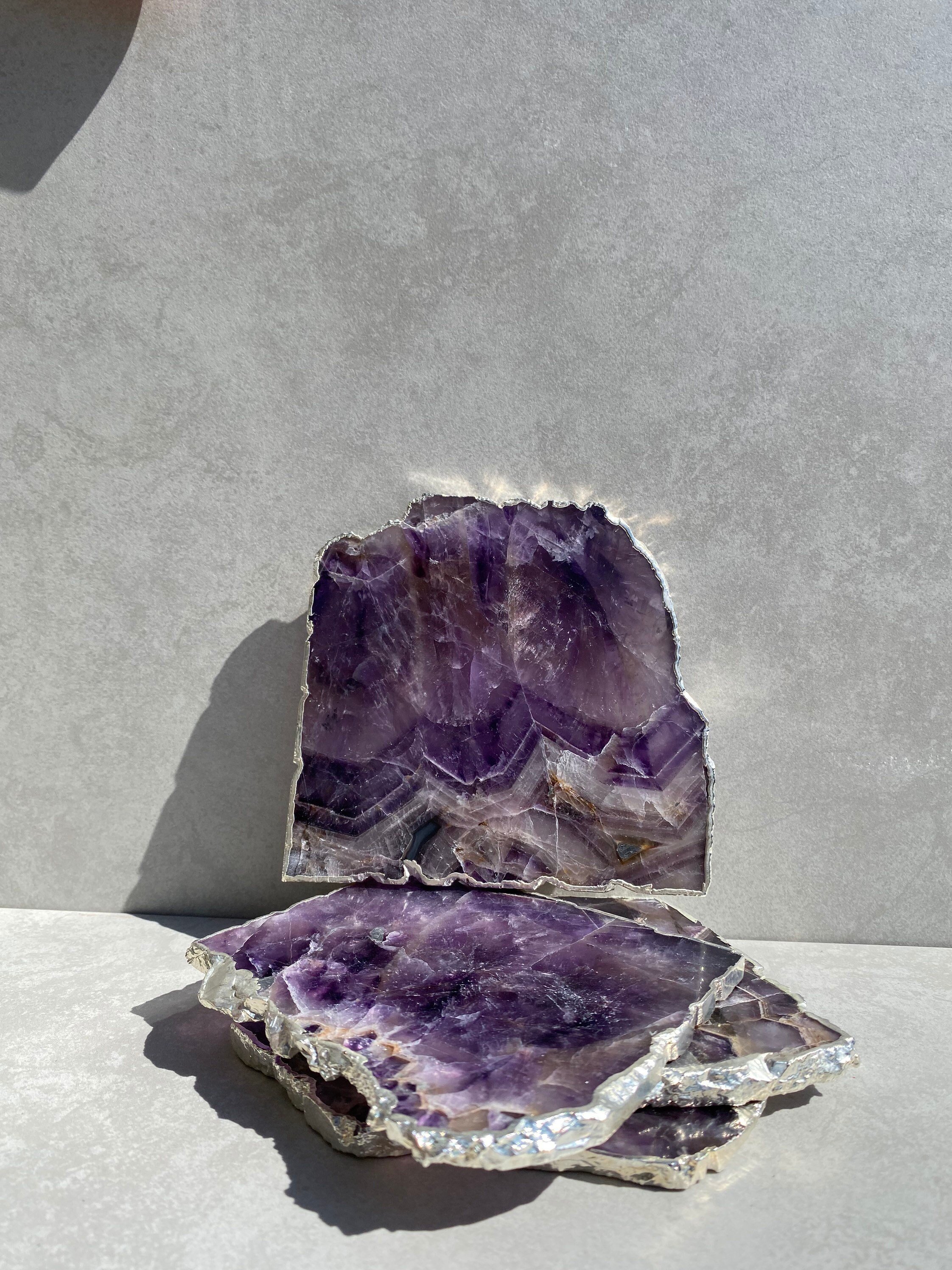 Luxury Coasters - Amethyst Crystal With Silver Edge (per Slice ...
