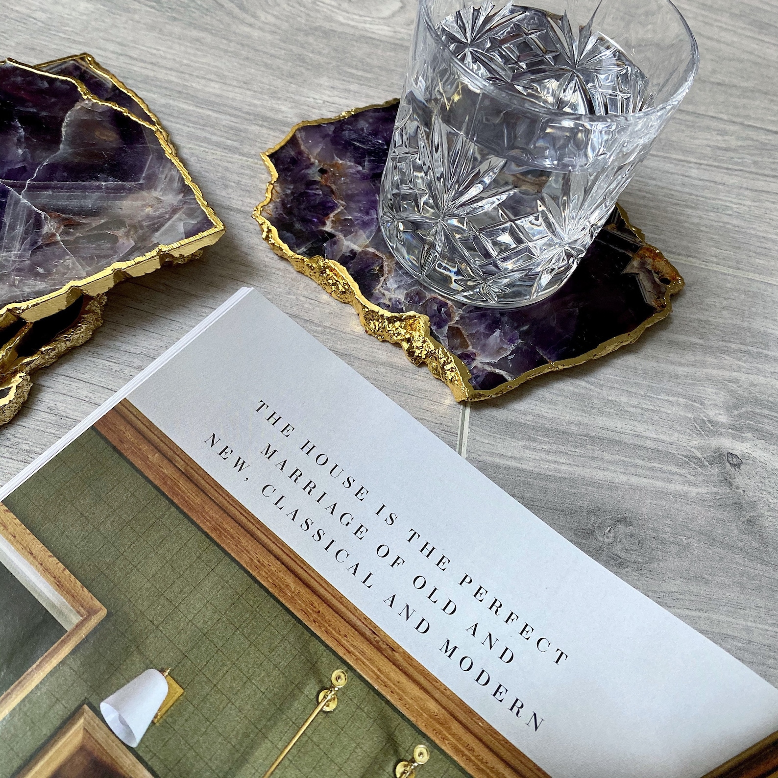 Luxury Coasters Purple Amethyst Crystal With Gold Edge - Etsy