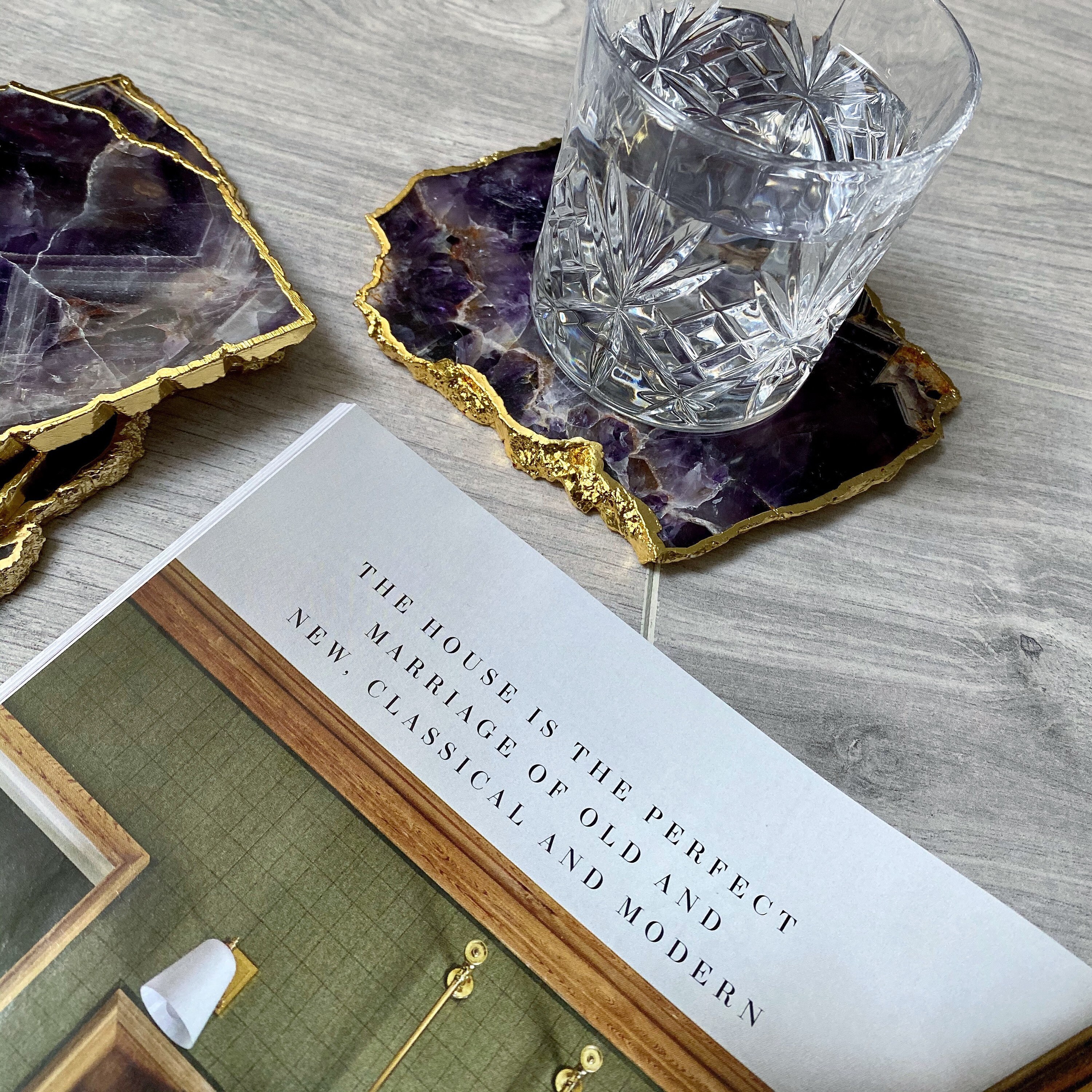 Luxury Coasters - Purple Amethyst Crystal With Gold Edge (geode Coaster ...