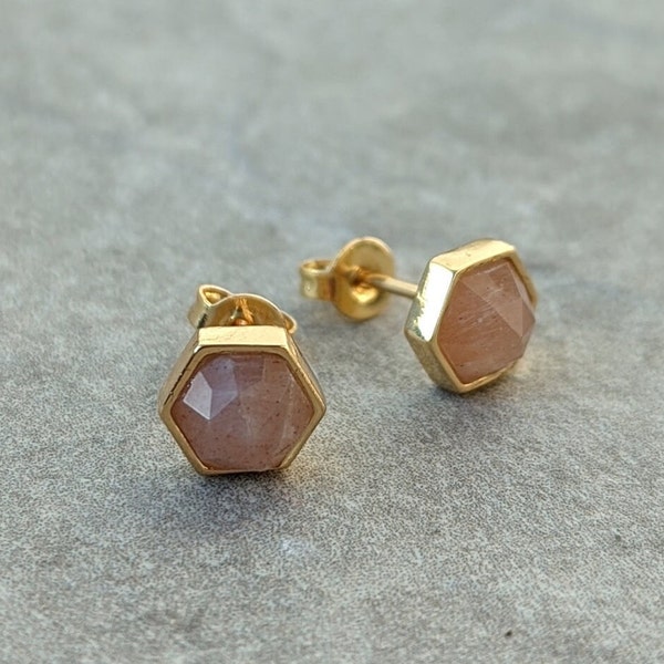 Natural Gemstone Stud Earrings | 18k Gold Plated Earrings | Birthstone Gift | Mothers Day | Valentines Day | Rose Quartz Moonstone Amazonite