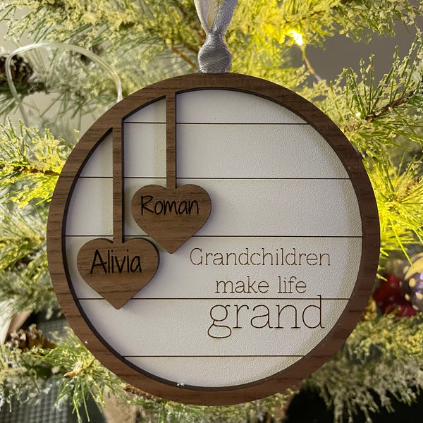 Personalized 1-10 name Christmas Grandchildren heart ornament, custom name ornament, holiday decor, Christmas tree, family ornament