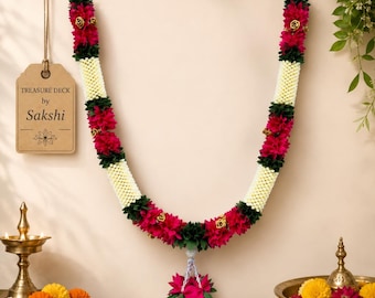 Fleur artificielle faite main de toran - Mala décoratif à suspendre à une porte pour temple, décoration de fête