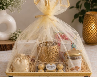 Decorative Peacock Wooden Gift Basket | Reusable Hamper Tray for Festive Gifting