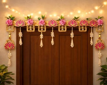 Handgefertigtes Lotus Bandarwal | Traditioneller Tür-Toran für Diwali, Hochzeit & Hauseingangs-Dekor