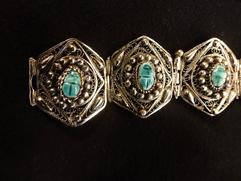 Vintage Egytian Silver shops SCARAB BEETLE BRACELET