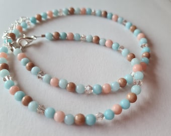 Gemstone and jade bead necklace, 45 cm, handmade unique piece of boho jewelry, modern designer pearl necklace, gift for women