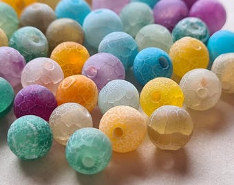50 Agate Gemstone Beads, Natural Stone Beads Mix, 6 mm, Matte Cracked, Jewelry Making, DIY Craft Beads, Jewelry Beads, Bead Mix