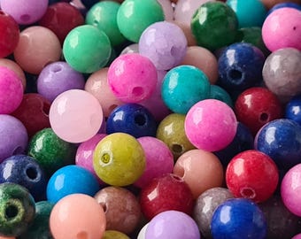 60 Mashan Jade Gemstone Beads Mix, Colorful Assortment of Natural Stone Beads, 6 mm Round, Jewelry Making DIY