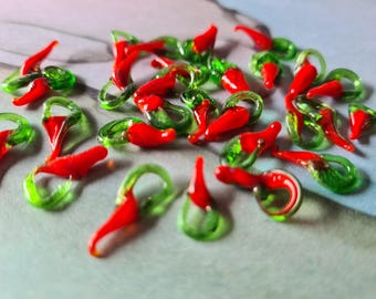 50-55 Chili Glass Beads, Paprika Lampwork Beads Red, Jewelry Making Pendant Charm, DIY Handmade