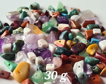 30g Gemstone Mix, Bead Mix, Chipped Natural Stone Beads, Amethyst, Jade, Howlite, Goldstone, Mookaite, Turquoise, Jewelry Making, DIY