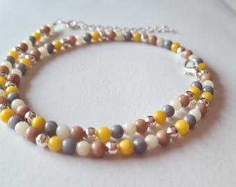 Gemstone and jade bead necklace, 45 cm, handmade unique piece of boho jewelry, modern designer pearl necklace, gift for women